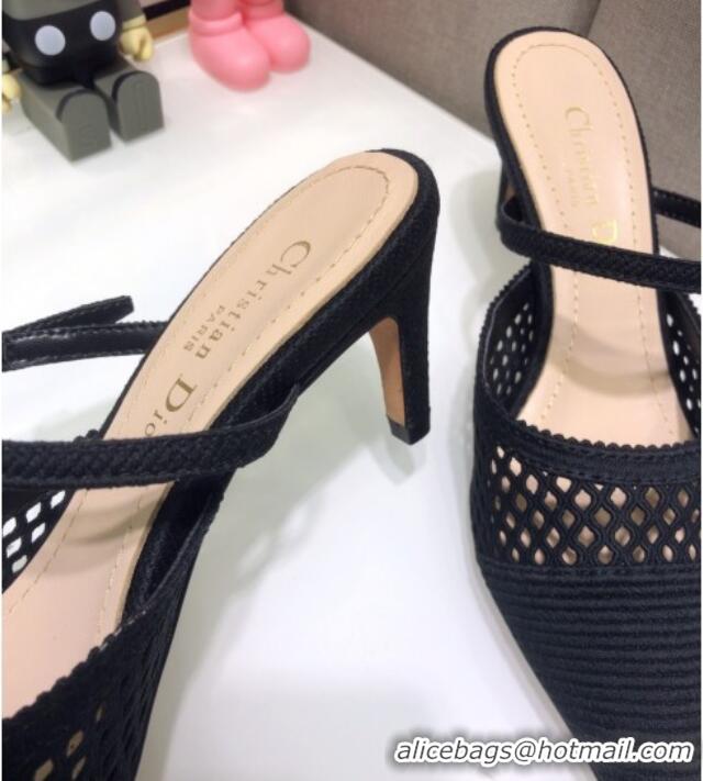 Top Quality Dior D-Choc Heel Mules in Black Mesh Embroidery 042744