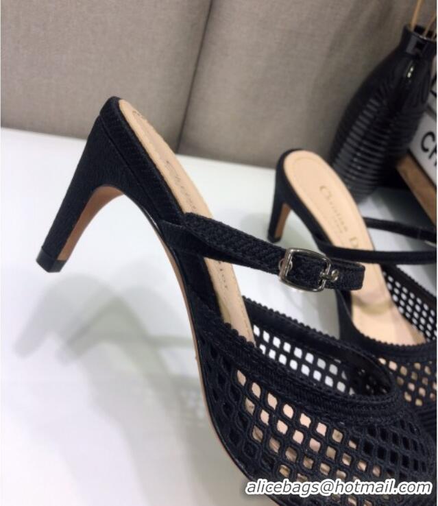 Top Quality Dior D-Choc Heel Mules in Black Mesh Embroidery 042744