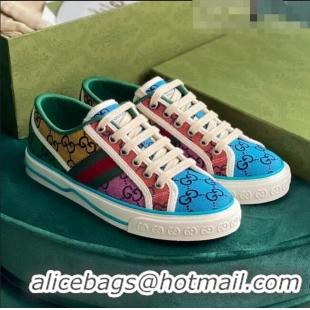 Buy Inexpensive Gucci Tennis 1977 GG Multicolour Low-Top Sneakers G0103 Green/Blue 2021