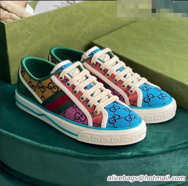 Buy Inexpensive Gucci Tennis 1977 GG Multicolour Low-Top Sneakers G0103 Green/Blue 2021