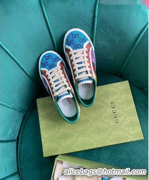 Buy Inexpensive Gucci Tennis 1977 GG Multicolour Low-Top Sneakers G0103 Green/Blue 2021