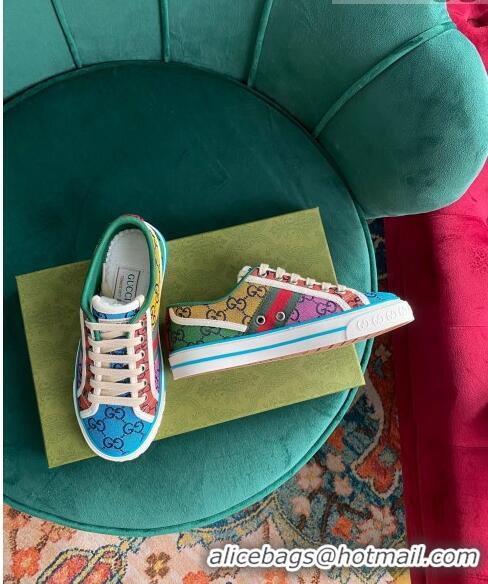 Buy Inexpensive Gucci Tennis 1977 GG Multicolour Low-Top Sneakers G0103 Green/Blue 2021