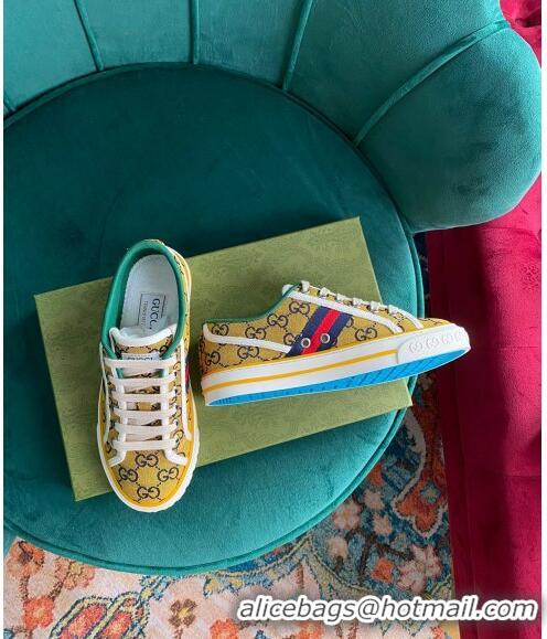 Top Design Gucci Tennis 1977 GG Multicolour Low-Top Sneakers G0103 Yellow 2021