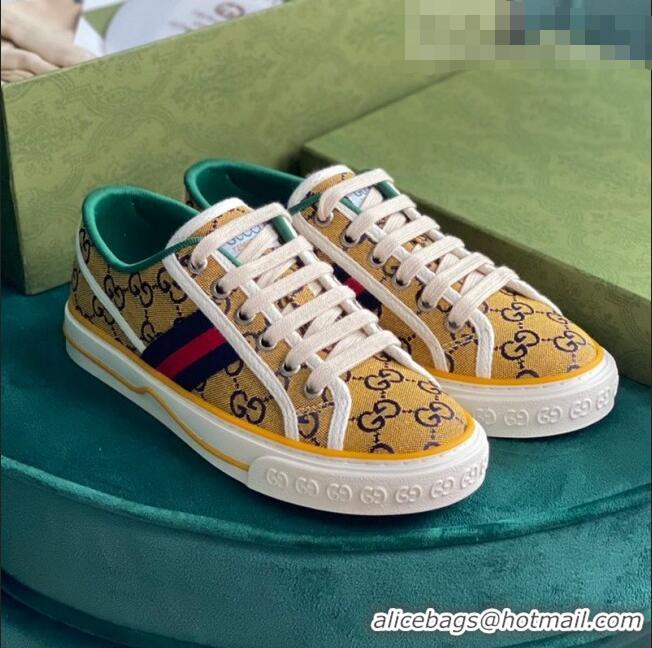 Top Design Gucci Tennis 1977 GG Multicolour Low-Top Sneakers G0103 Yellow 2021