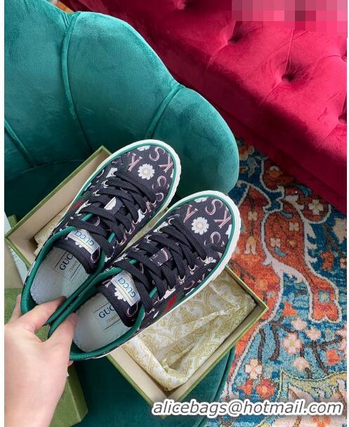 Famous Brand Gucci Print Canvas Tennis 1977 Low-Top Sneaker G0104 Black 2021