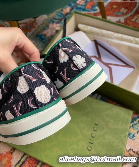 Famous Brand Gucci Print Canvas Tennis 1977 Low-Top Sneaker G0104 Black 2021