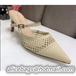 Affordable Price Dior D-Choc Heel Mules in White Mesh Embroidery 042745