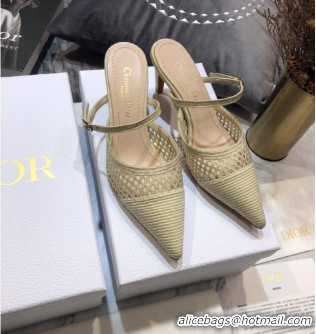 Affordable Price Dior D-Choc Heel Mules in White Mesh Embroidery 042745