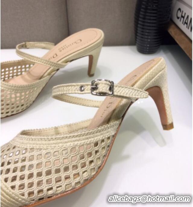 Affordable Price Dior D-Choc Heel Mules in White Mesh Embroidery 042745