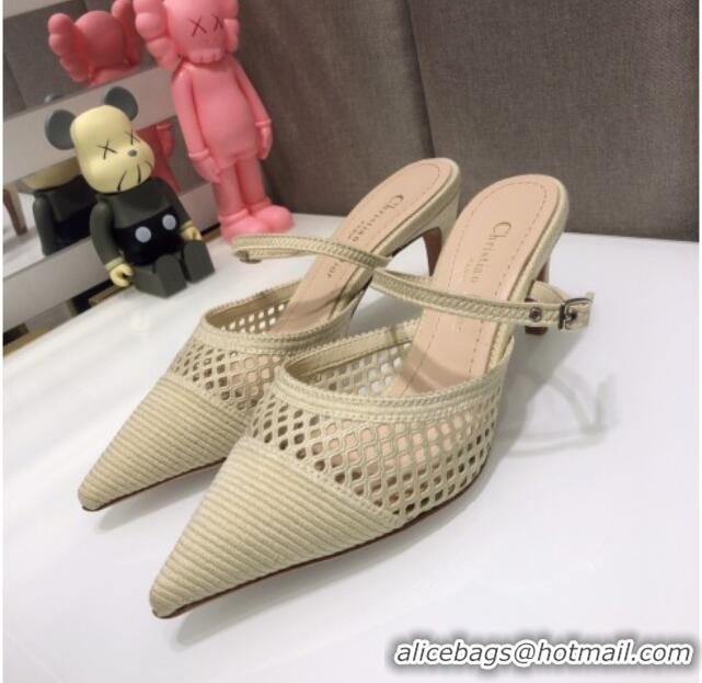 Affordable Price Dior D-Choc Heel Mules in White Mesh Embroidery 042745