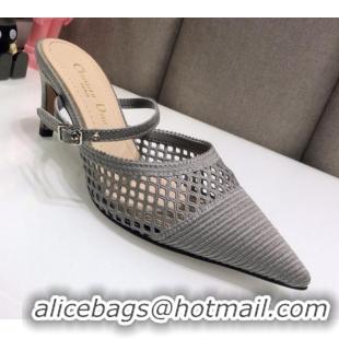 Top Quality Dior D-Choc Heel Mules in Grey Mesh Embroidery 042746