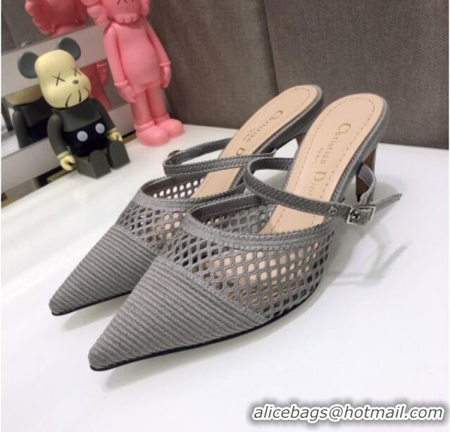 Top Quality Dior D-Choc Heel Mules in Grey Mesh Embroidery 042746