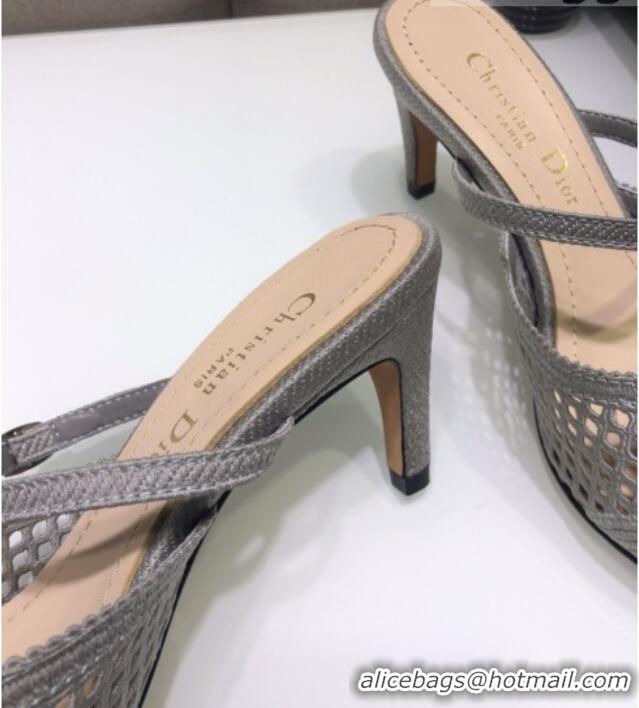 Top Quality Dior D-Choc Heel Mules in Grey Mesh Embroidery 042746