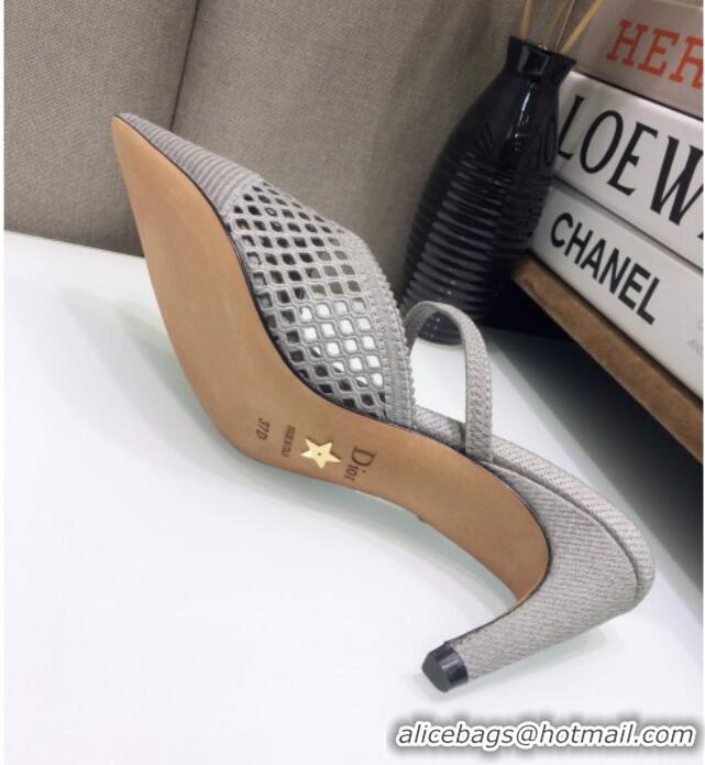 Top Quality Dior D-Choc Heel Mules in Grey Mesh Embroidery 042746