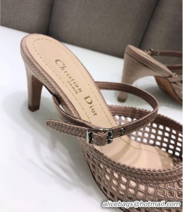 Popular Dior D-Choc Heel Mules in Nude Mesh Embroidery 042747