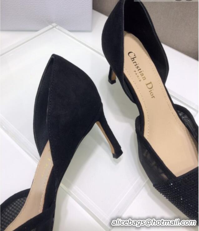 Low Price Dior Crystal Suede Pumps 7cm Black 042748