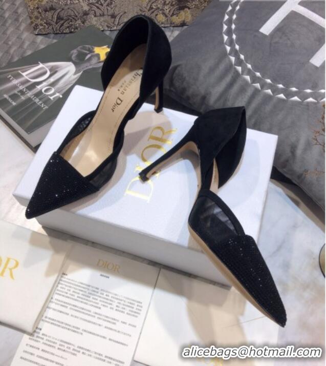 Low Price Dior Crystal Suede Pumps 7cm Black 042748