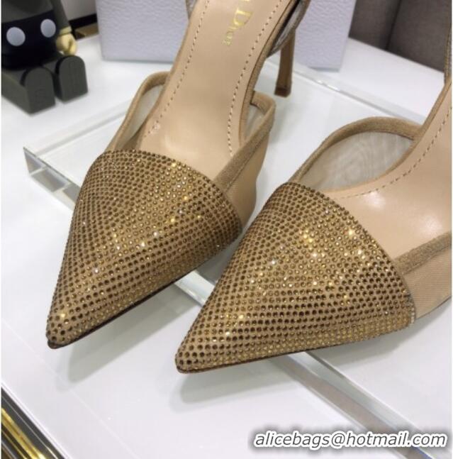 Top Quality Dior Crystal Suede Pumps 7cm 042748 Camel Brown