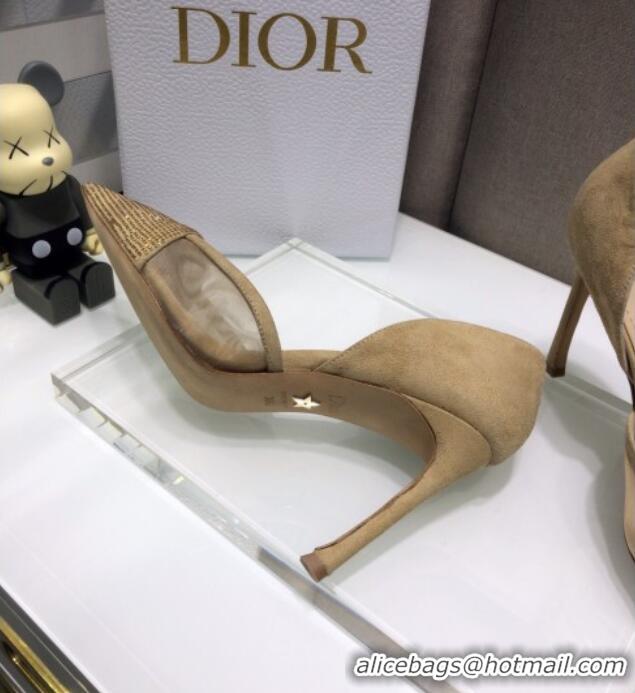 Top Quality Dior Crystal Suede Pumps 7cm 042748 Camel Brown