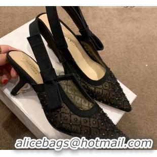 Unique Style Dior J'Adior Slingback Pumps/Ballerinas Flats in Black Crystal Mesh Embroidery 042753