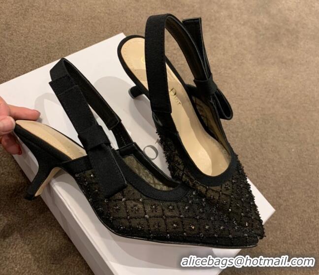 Unique Style Dior J'Adior Slingback Pumps/Ballerinas Flats in Black Crystal Mesh Embroidery 042753