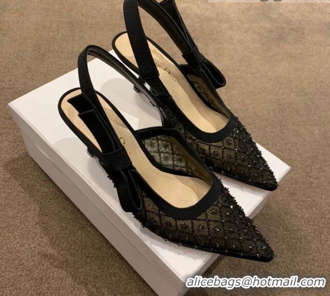 Unique Style Dior J'Adior Slingback Pumps/Ballerinas Flats in Black Crystal Mesh Embroidery 042753