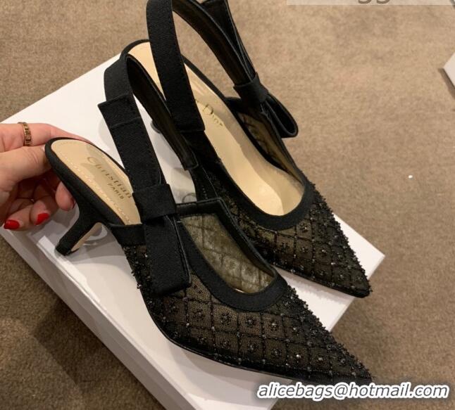 Unique Style Dior J'Adior Slingback Pumps/Ballerinas Flats in Black Crystal Mesh Embroidery 042753