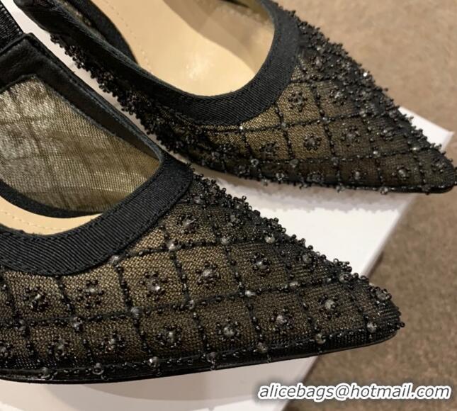 Unique Style Dior J'Adior Slingback Pumps/Ballerinas Flats in Black Crystal Mesh Embroidery 042753