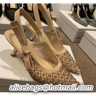 Good Taste Dior J'Adior Slingback Pumps/Ballerinas Flats in Nude Crystal Mesh Embroidery 042754