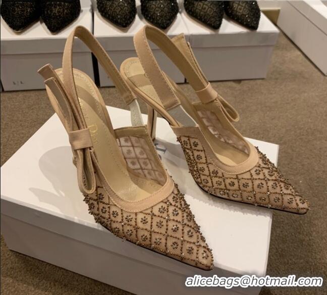 Good Taste Dior J'Adior Slingback Pumps/Ballerinas Flats in Nude Crystal Mesh Embroidery 042754