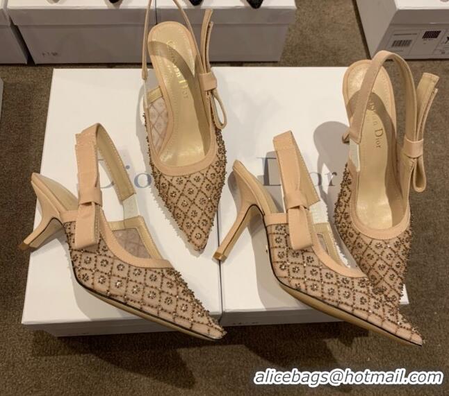 Good Taste Dior J'Adior Slingback Pumps/Ballerinas Flats in Nude Crystal Mesh Embroidery 042754