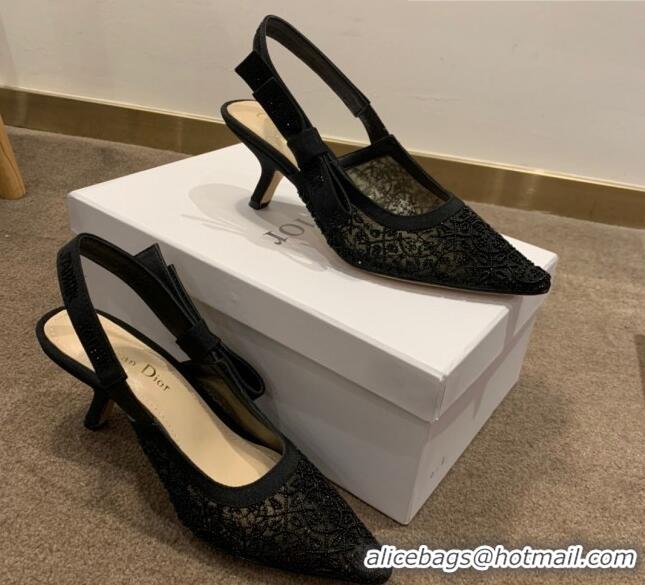 Best Grade Dior J'Adior Slingback Pumps/Ballerinas Flats in Black Beads Mesh Embroidery 042756