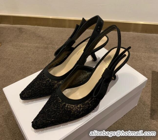 Best Grade Dior J'Adior Slingback Pumps/Ballerinas Flats in Black Beads Mesh Embroidery 042756