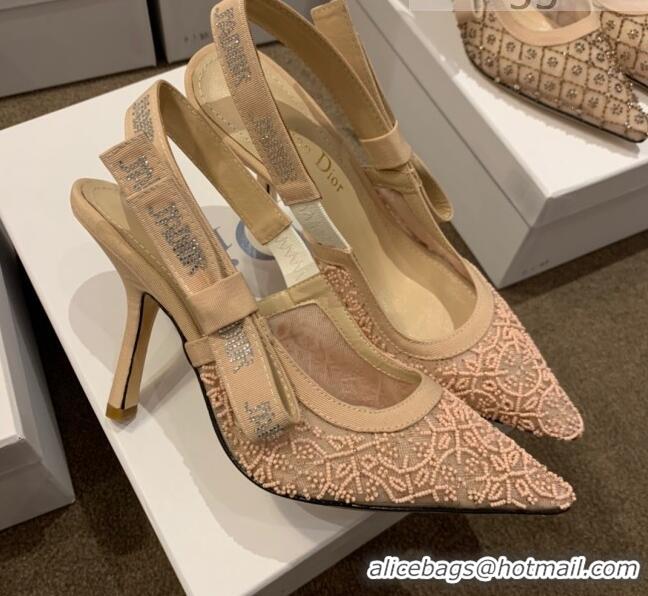 Buy Luxury Dior J'Adior Slingback Pumps/Ballerinas Flats in Nude Beads Mesh Embroidery 042756