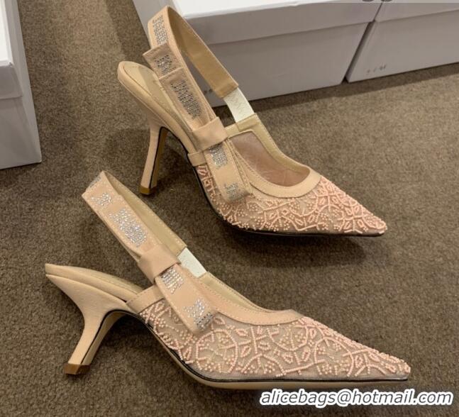 Buy Luxury Dior J'Adior Slingback Pumps/Ballerinas Flats in Nude Beads Mesh Embroidery 042756