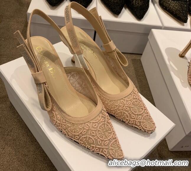 Buy Luxury Dior J'Adior Slingback Pumps/Ballerinas Flats in Nude Beads Mesh Embroidery 042756