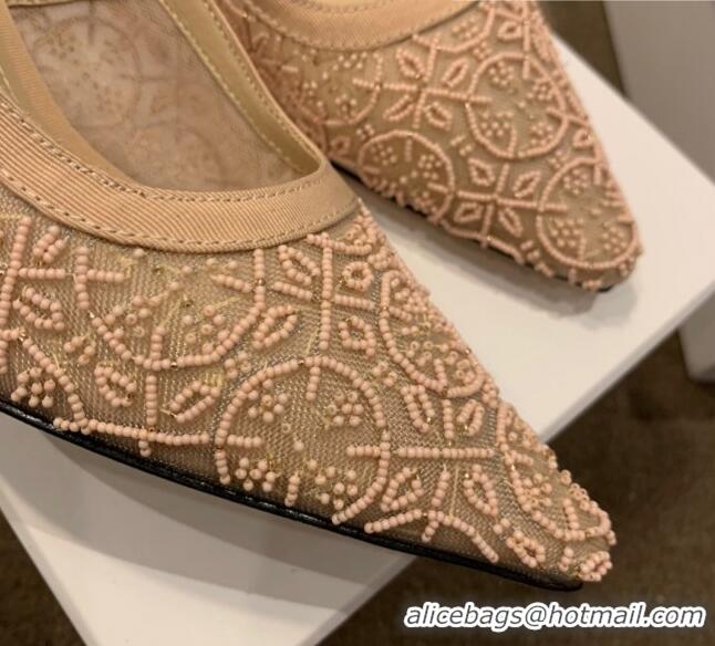 Buy Luxury Dior J'Adior Slingback Pumps/Ballerinas Flats in Nude Beads Mesh Embroidery 042756