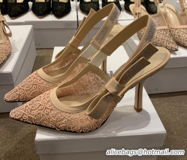 Buy Luxury Dior J'Adior Slingback Pumps/Ballerinas Flats in Nude Beads Mesh Embroidery 042756