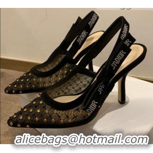 Good Quality Dior J'Adior Slingback Pumps 9.5cm in Crystal Mesh Embroidery Black/Yellow 2021