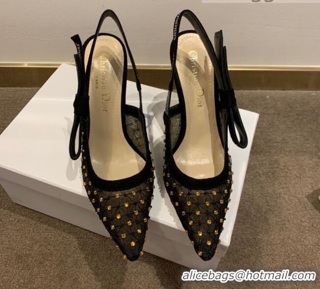 Good Quality Dior J'Adior Slingback Pumps 9.5cm in Crystal Mesh Embroidery Black/Yellow 2021