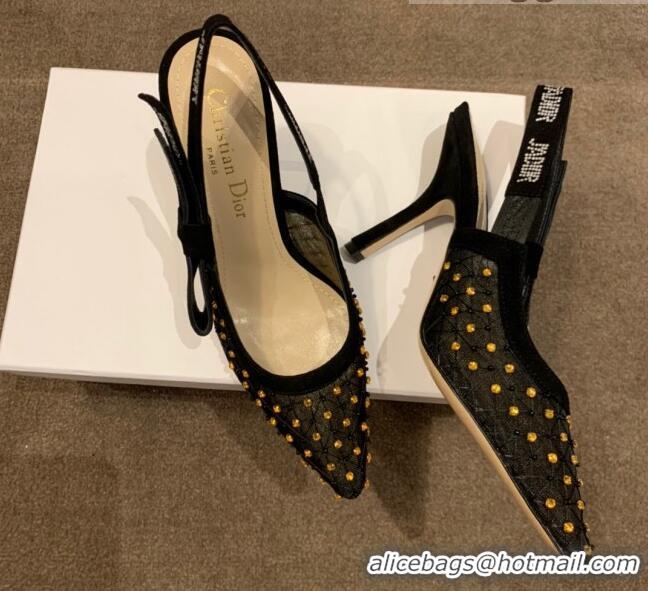 Good Quality Dior J'Adior Slingback Pumps 9.5cm in Crystal Mesh Embroidery Black/Yellow 2021