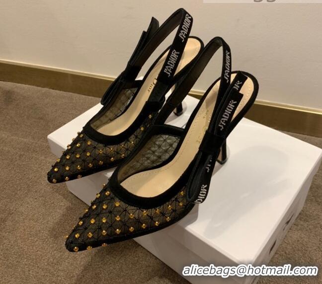 Good Quality Dior J'Adior Slingback Pumps 9.5cm in Crystal Mesh Embroidery Black/Yellow 2021