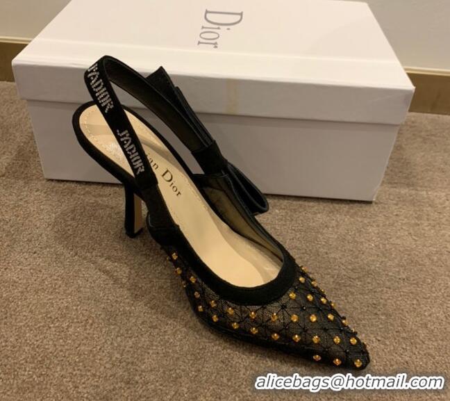 Good Quality Dior J'Adior Slingback Pumps 9.5cm in Crystal Mesh Embroidery Black/Yellow 2021