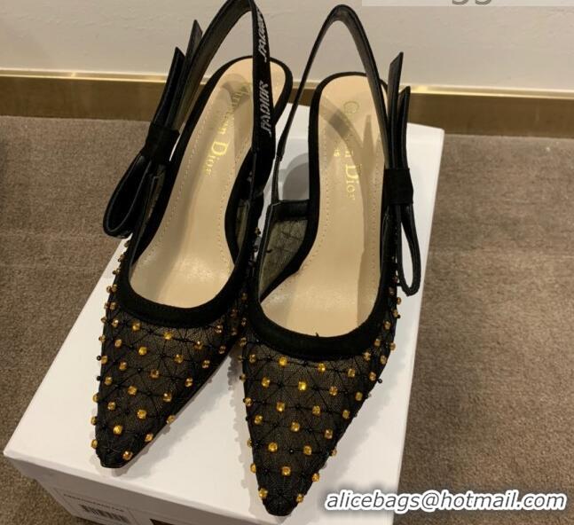 Low Price Dior J'Adior Slingback Pumps 6.5cm in Crystal Mesh Embroidery 042758 Black/Yellow