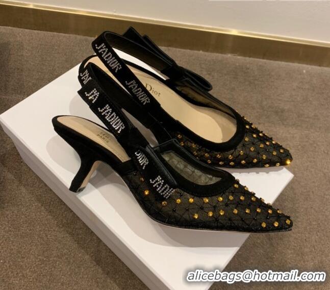 Low Price Dior J'Adior Slingback Pumps 6.5cm in Crystal Mesh Embroidery 042758 Black/Yellow