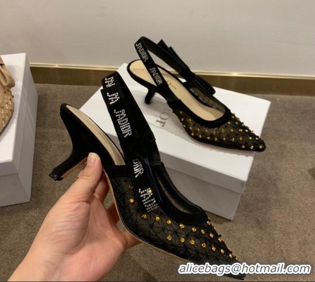 Low Price Dior J'Adior Slingback Pumps 6.5cm in Crystal Mesh Embroidery 042758 Black/Yellow