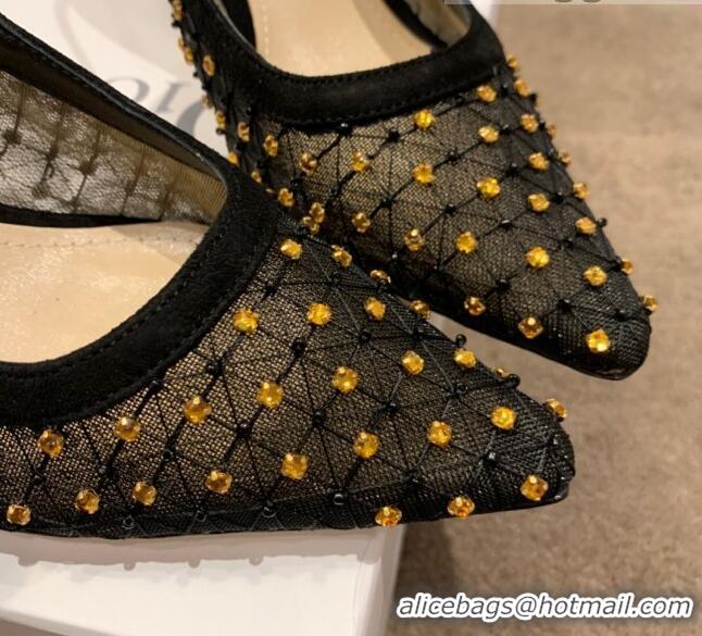 Low Price Dior J'Adior Slingback Pumps 6.5cm in Crystal Mesh Embroidery 042758 Black/Yellow