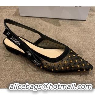 Sumptuous Dior J'Adior Slingback Ballerinas Flats in Crystal Mesh Embroidery 042759 Black/Yellow