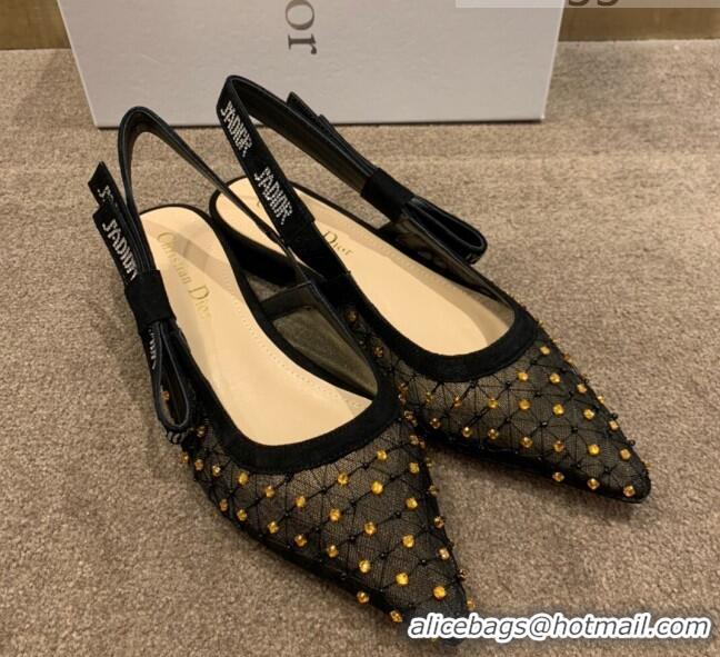 Sumptuous Dior J'Adior Slingback Ballerinas Flats in Crystal Mesh Embroidery 042759 Black/Yellow