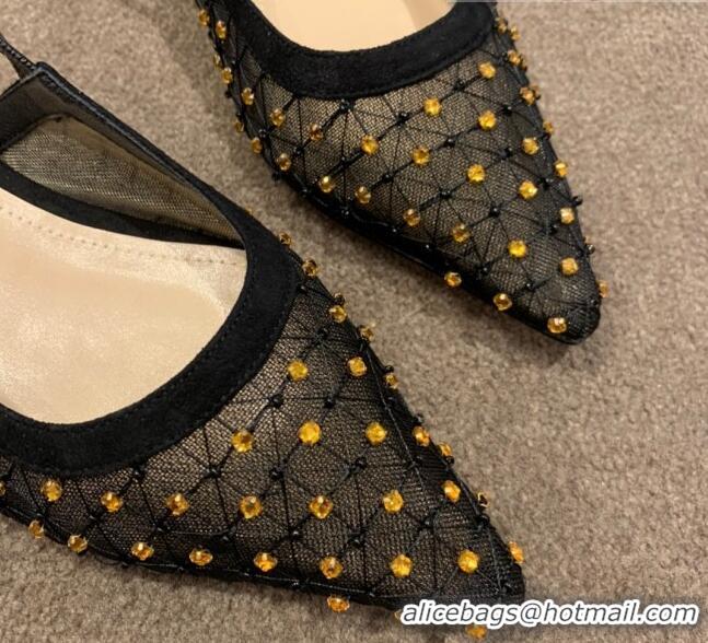 Sumptuous Dior J'Adior Slingback Ballerinas Flats in Crystal Mesh Embroidery 042759 Black/Yellow